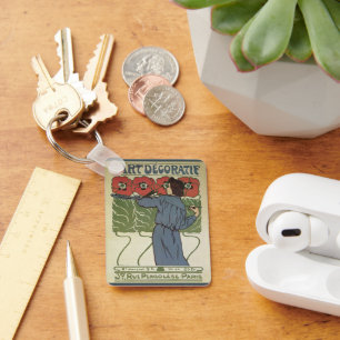 Porte-clés Art Nouveau vintage, Artiste Peignant des Fleurs d