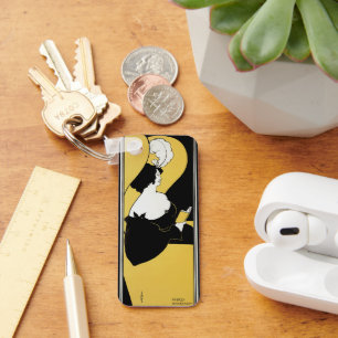 Porte-clés Art Nouveau vintage, femme lisant un livre jaune