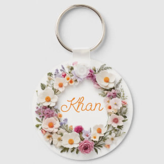 Porte-clés Art numérique circulaire floral/Personnalisé