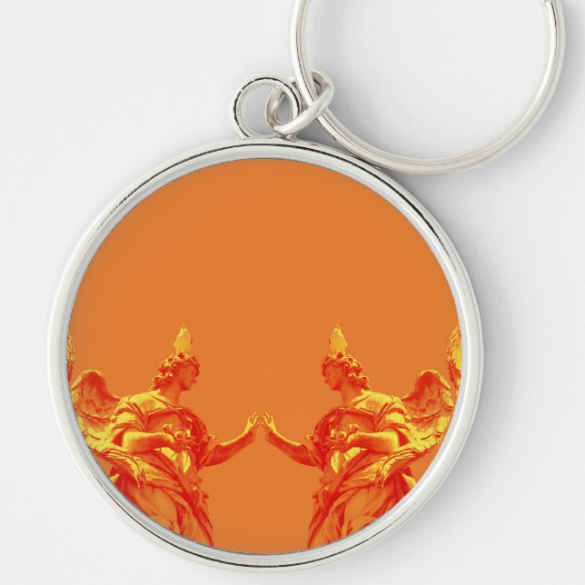 Porte-clés Art numérique de couleur orange avec sculptures (Devant)