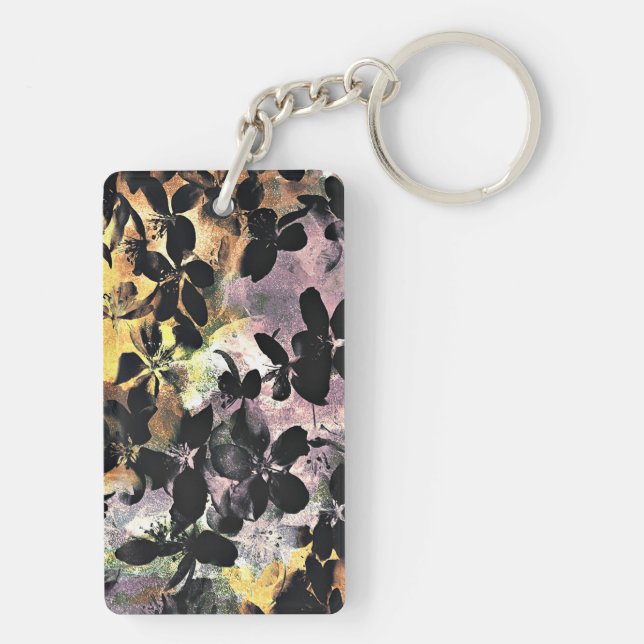 Porte-clés Art numérique fleuri motif à fleurs rose jaune (Dos)