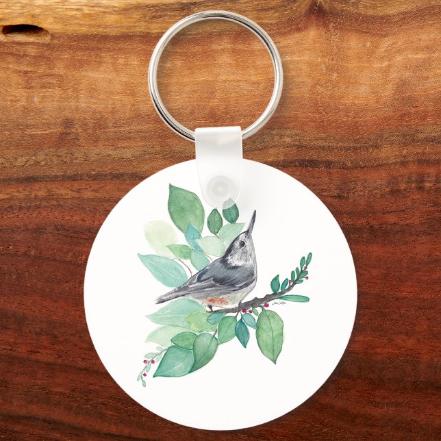 Porte-clés Art Nuthatch à poitrine blanche (White Breasted Nuthatch Bird Art Keychain from Jenn's Emporium. )