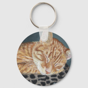 Porte-clés Art orange de peinture de chat de sommeil de chat