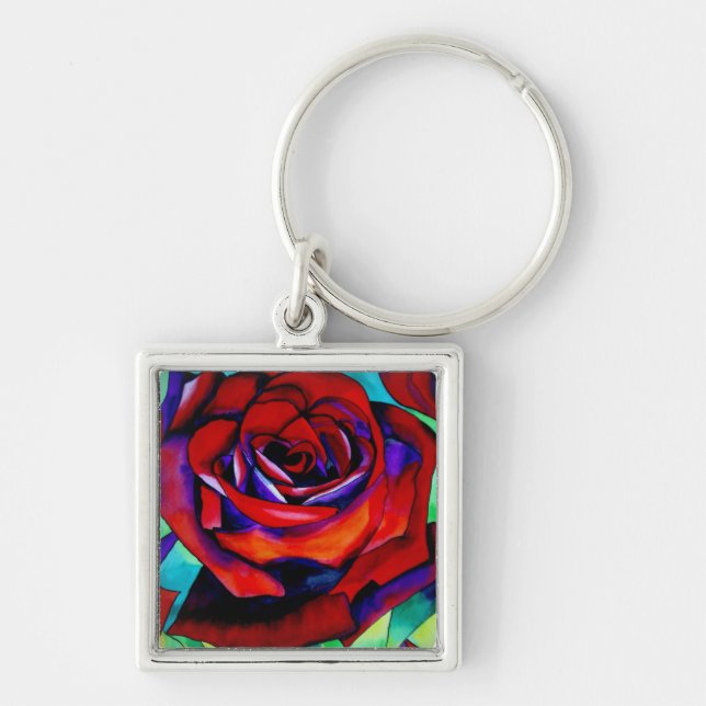 Porte-clés Art original rose de la passion rouge (Devant)