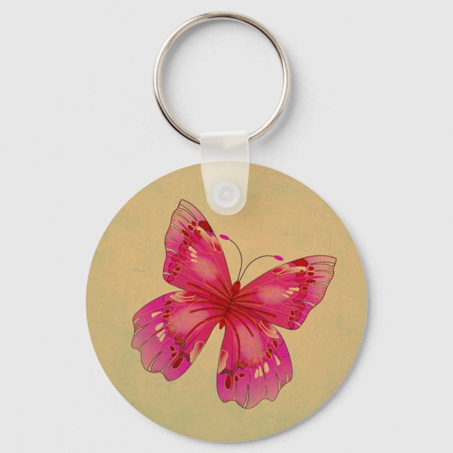 Porte-clés Art papillon vintage rose (Recto)