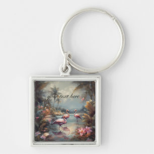 Porte-clés Art personnalisé de flamant rose tropical vintage