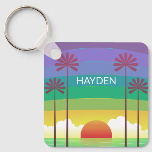 Porte-clés Art personnalisé de palmiers au coucher du soleil 