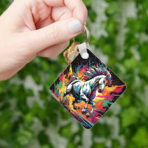 Porte-clés Art Pop Cheval de Course Vintage Groovy