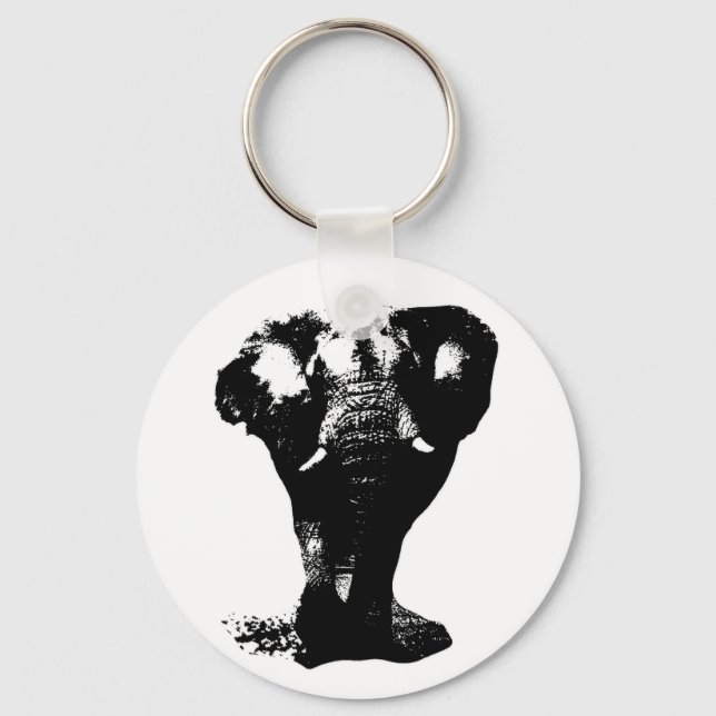 Porte-clés Art pop Eléphant Noir & Blanc (Recto)