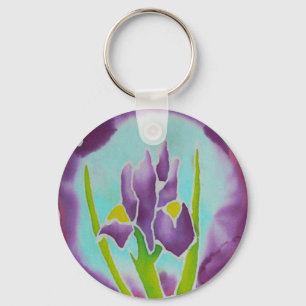 Porte-clés Art pourpre de batik de fleur d'iris