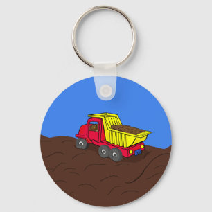 Porte-clés Art rouge et jaune de camion à benne basculante d