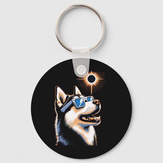 Porte-clés Art Solaire Eclipse Husky Chien Portant des lunett (Recto)