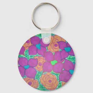 Porte-clés Art Tropical Motif de fleurs colorées