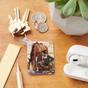 Porte-clés Art vintage, cow-boy abreuvant son cheval par NC W