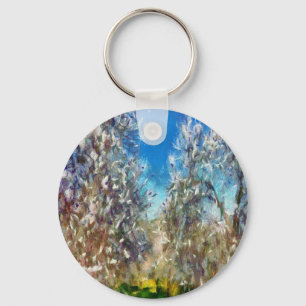 Porte-clés Artwork de Pointillisme d'amandiers en fleurs prin