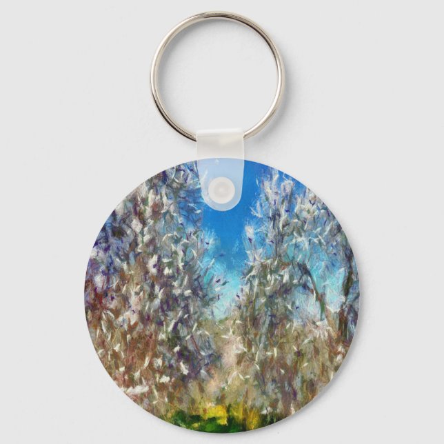Porte-clés Artwork de Pointillisme d'amandiers en fleurs prin (Recto)