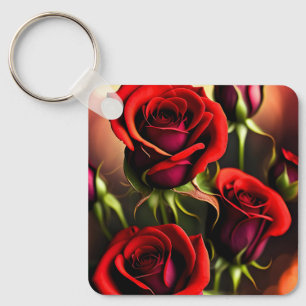 Porte-clés Artwork numérique Fleurs de rose rouge-58567