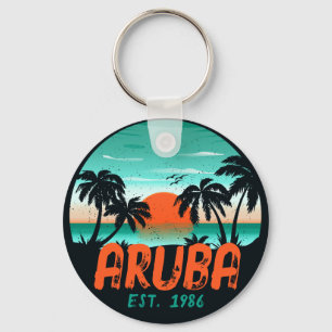 Porte-clés Aruba Caraïbes Mer Vintage Rétro Sunset Souvenirs