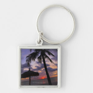 Porte-clés Aruba, silhouette de palmier et de palapa dessus