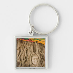 Porte-clés Asie, Thaïlande, Siam, Bouddha en ruines d'arbres