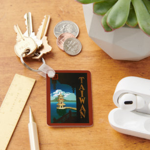 Porte-clés Asie Vintage voyage, Taïwan Pagoda Tour Tirée