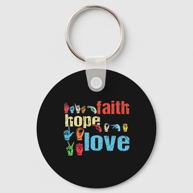 Porte-clés ASL Faith Hope Love American Sign Language Christi (Recto)