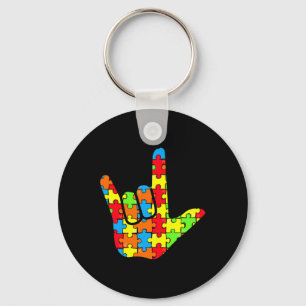 Porte-clés Asl Love Langue des signes Autisme Cadeau Conscien