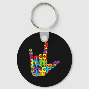 Porte-clés ASL Love Langue des signes Autistique Puzzle Autis