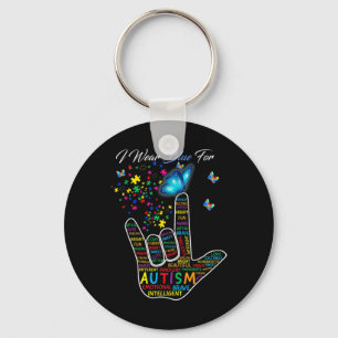 Porte-clés ASL Love Langue Des Signes Main Je Porte Bleu Pour