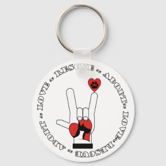 PORTE-CLÉS ASL - SIGNE D'AMOUR - ADOPT - SECOURT - CHATS - CH