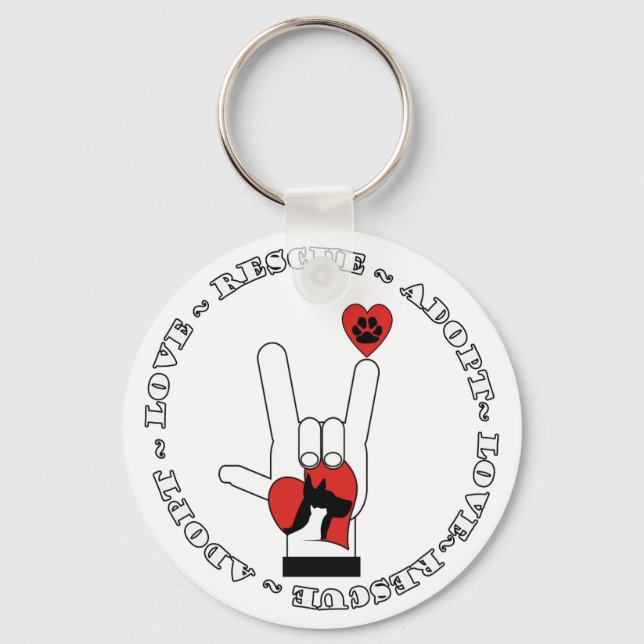 PORTE-CLÉS ASL - SIGNE D'AMOUR - ADOPT - SECOURT - CHATS - CH (Recto)