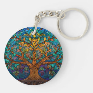 Porte-clés aspect vitrail arbre de vie
