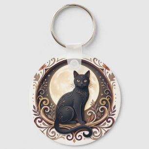 Porte-clés Assiette en papier Halloween Chat Noir Vintage