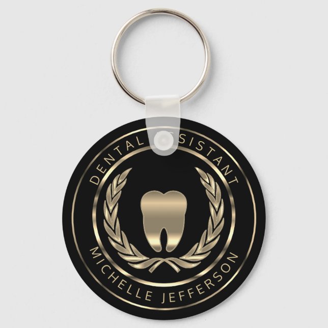Porte-clés Assistante dentaire noir et or (Recto)