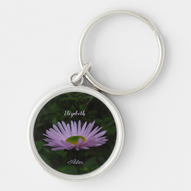 Porte-clés Aster Flower avec Raindrops Photo personnalisée (Devant)
