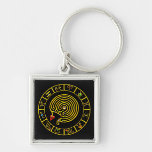 Porte-clés ASTRAL LABYRINTH GOLD ZODIAC CHART Astrology