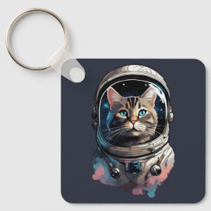 Porte-clés Astronaut Chat Dans L'Espace Aquarelle Art