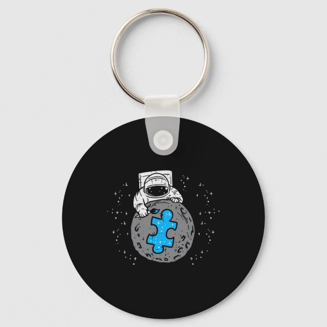 Porte-clés Astronaut Moon Blue Puzzle Piece Sensibilisation s (Recto)
