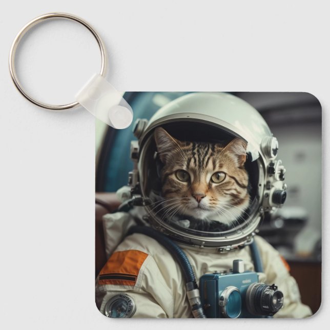 Porte-clés Astronaute de chat gris dans l'espace (Recto)