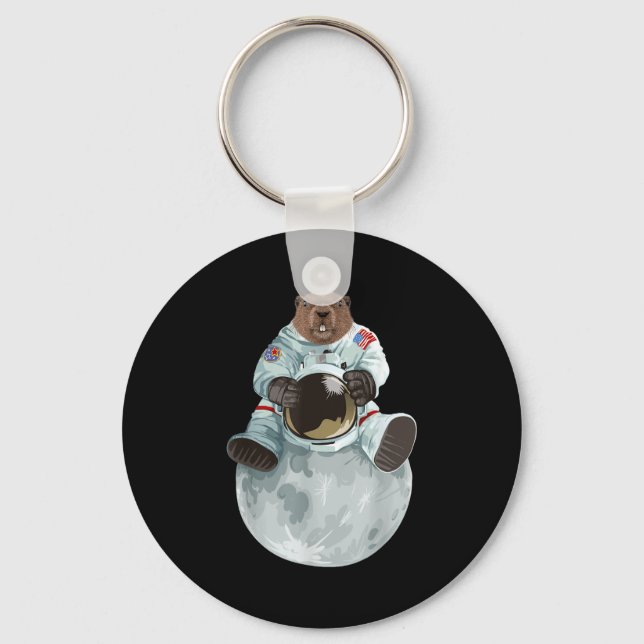 Porte-clés Astronaute Marmotte Assis Lune Rongeurs de l'espac (Recto)