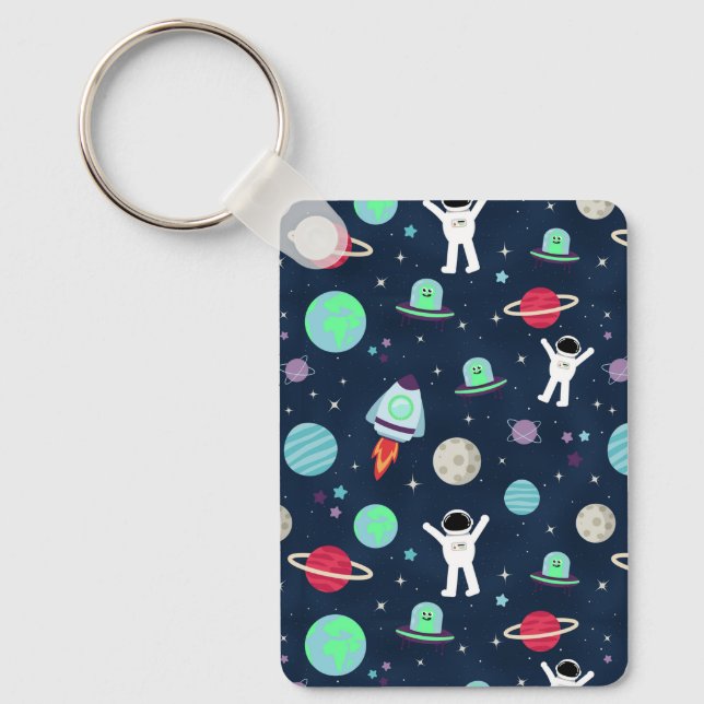 Porte-clés Astronautes Planètes Fusées et Aliens (Recto)