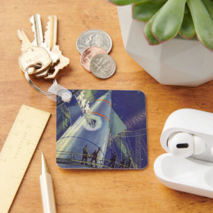 Porte-clés Astronautes vintages en science-fiction à bord d'u