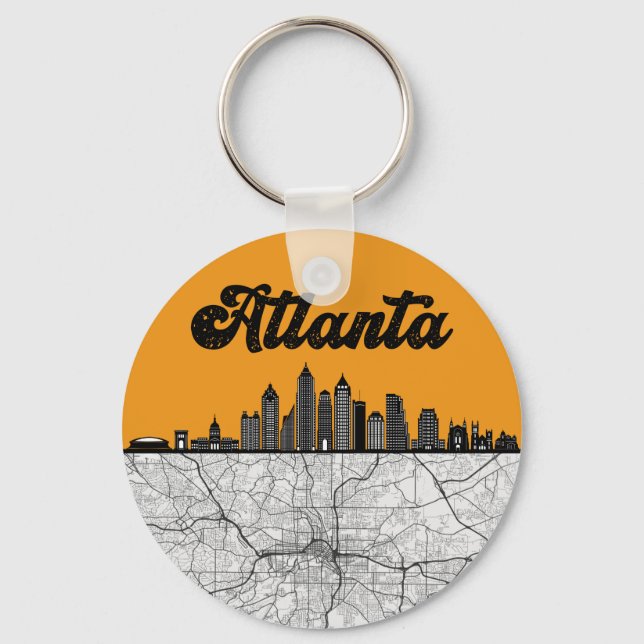 Porte-clés Atlanta Georgia City Skyline avec carte (Recto)