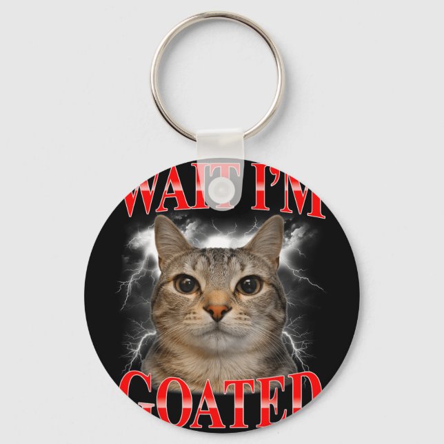 Porte-clés Attendez le chat goated idiot drôle chat mème homm (Recto)