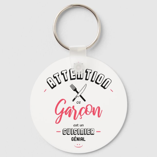 Porte-clés Attention ce garçon est un cuisinier génial (Recto)