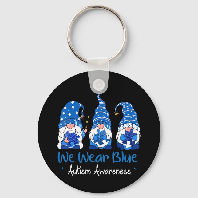 Porte-clés Attrapez Ce "Trois Gnomes tenant Blue Puzzle Autis (Recto)