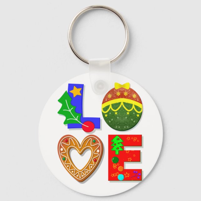 Porte-clés Audacieuse typographie rétro, amour Noël et cookie (Recto)