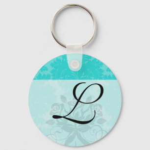 Porte-clés audacieux motif damassé bleu aqua aquamarine