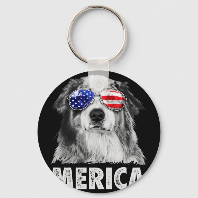 Porte-clés Aussie berger australien 4 juillet merica (Recto)
