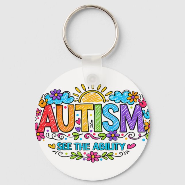 Porte-clés Autism Ability Love Rainbow Handprints Sun Cloud (Recto)